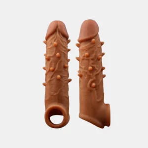 Reusable Extra Dotted Silicone Condom Brown 7 Inch